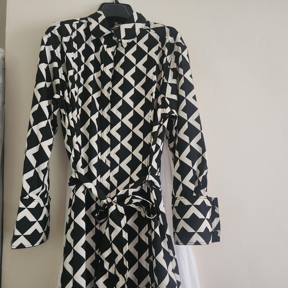 H&M Tie-belt shirt dress black & white Patternwd sz L bnwt - Picture 4 of 16